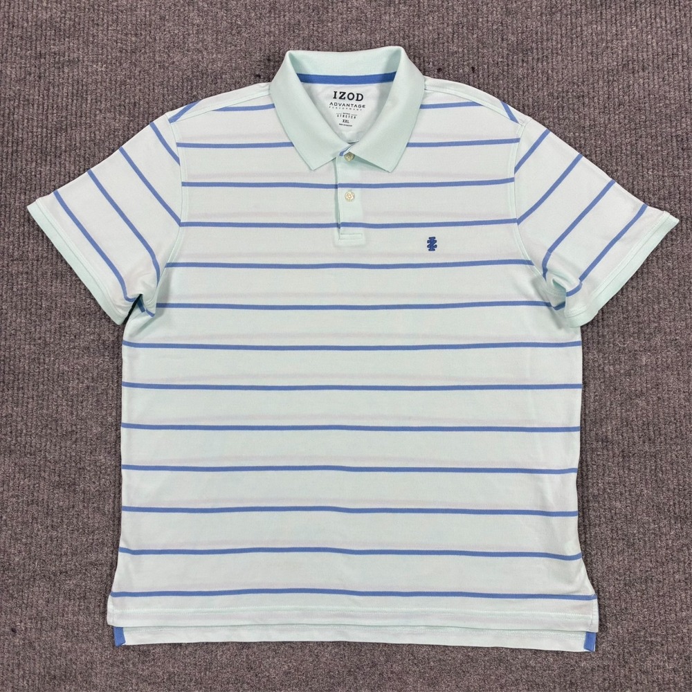 Izod Advantage Performance Mens Polo Shirt Size 2XL Striped Natural Stretch